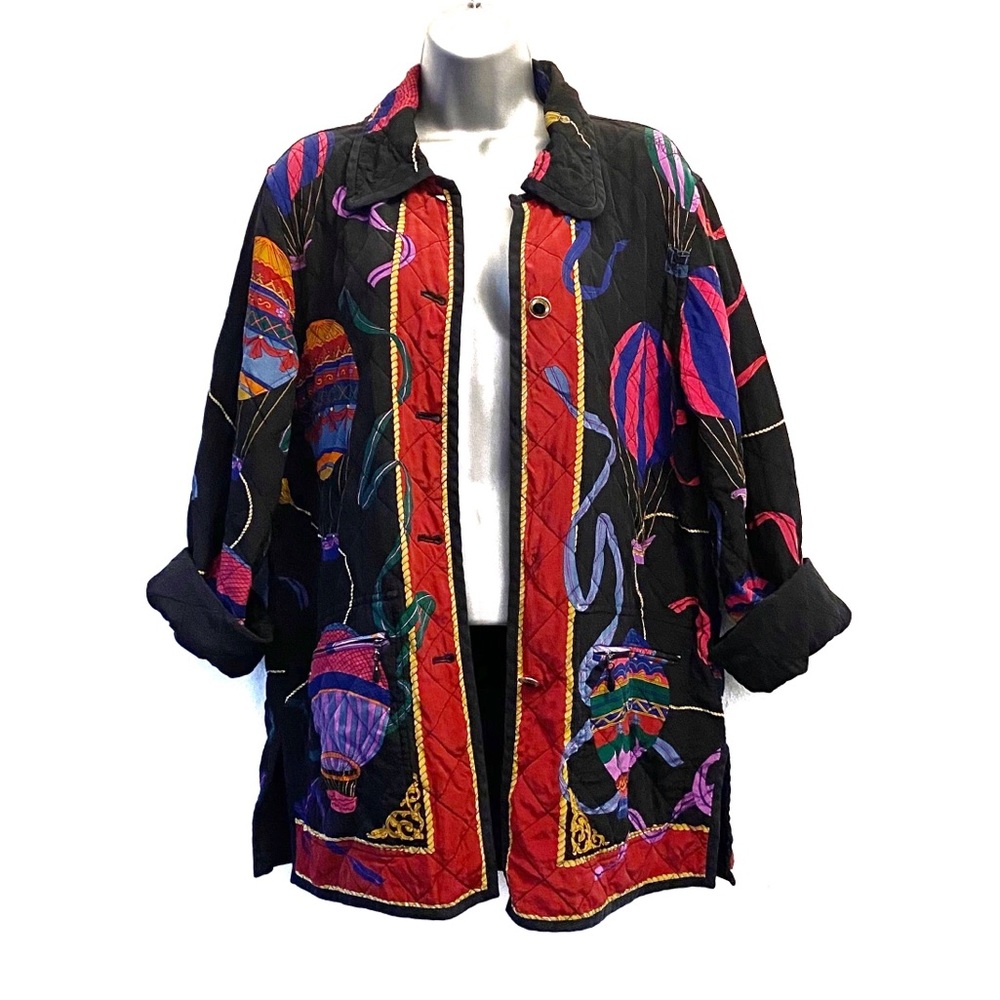 🏷4 for $25🏷 Vintage Colorful Quilted Silk Jacket Size Large